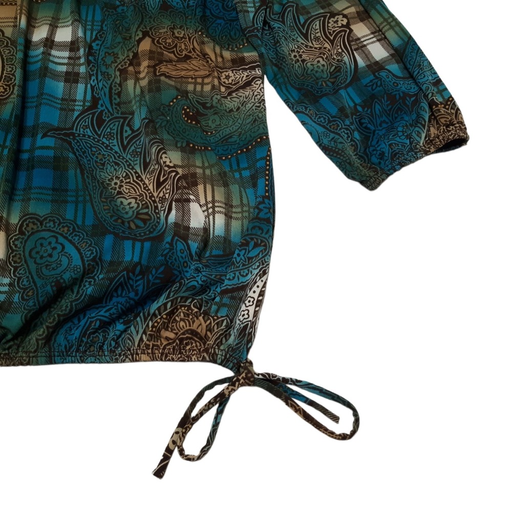 Vintage‎ Carol Rose Blouse Womens XL Green Paisley Plaid 3/4 Sleeve Stretch Top - Picture 7 of 11